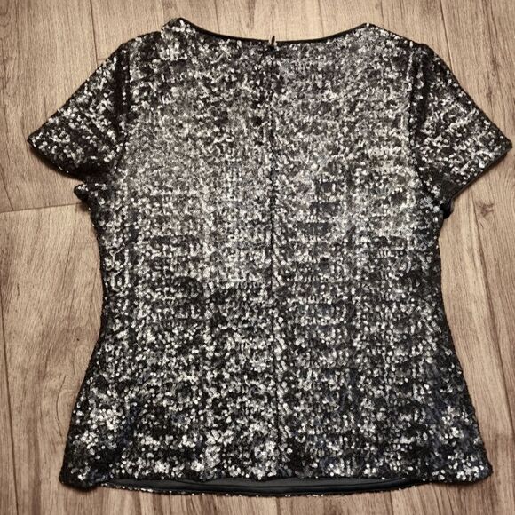 Boden Sequins Short SleeveTop Blouse Pewter Gray Size 8 NWT - Picture 2 of 5